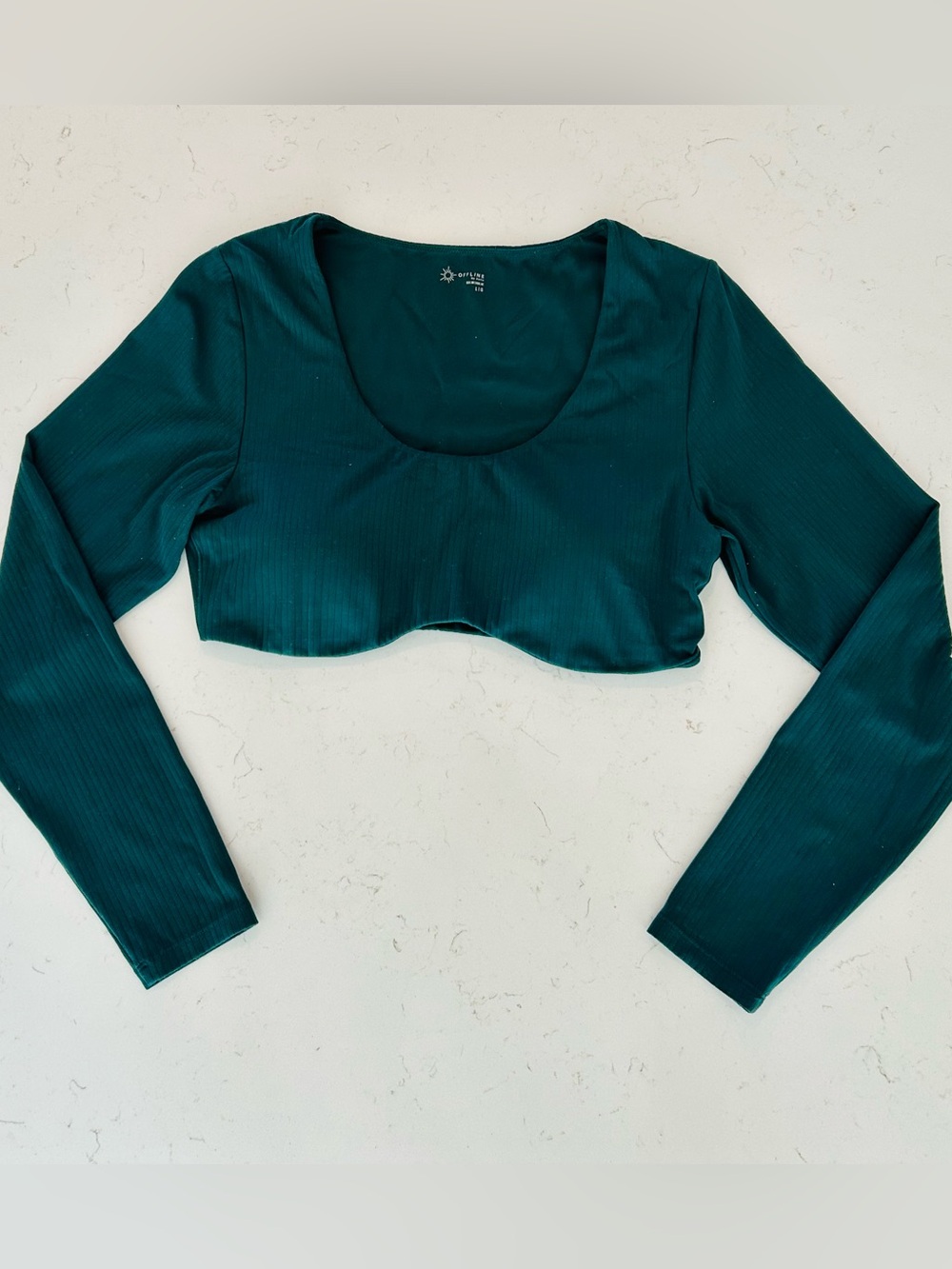 Hunter green long sleeve cropped ribbed aerie top